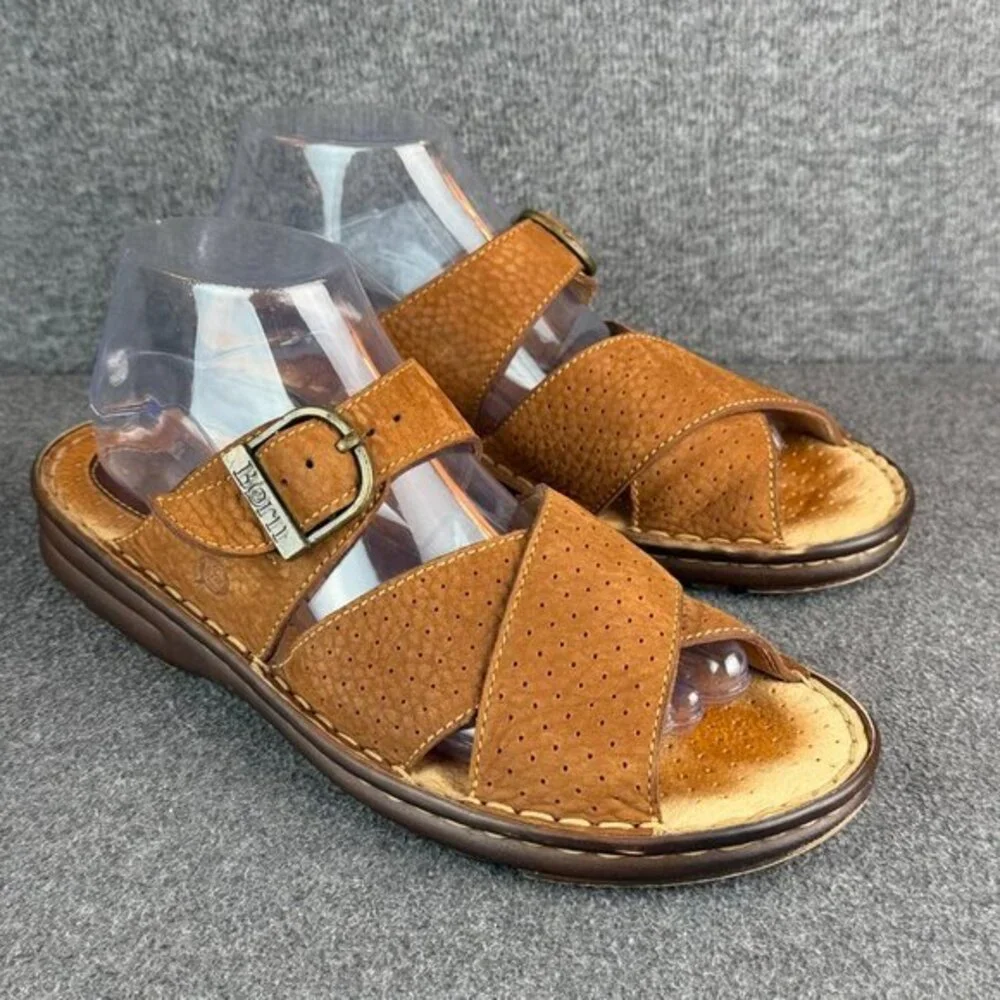 Born Suede Leather Criss Cross Sandals Slides‎ Size 9